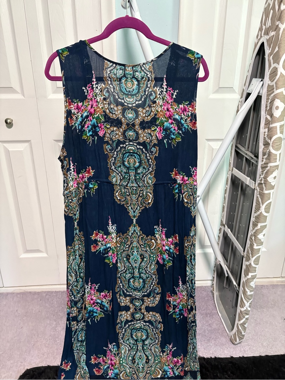 Women's Navy Boho Floral Maxi Dress with Lace Yoke Size 2x - Picture 4 of 8